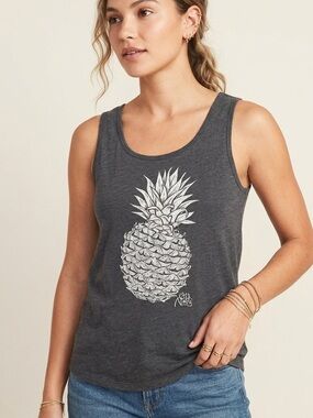 Old Navy Charcoal Pineapple Graphic Tank Top Small Petite